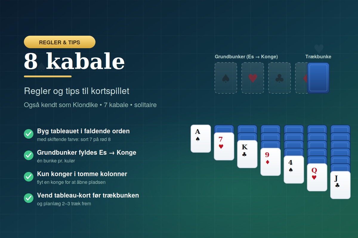 8 kabale - regler og tips til kortspillet (Klondike)